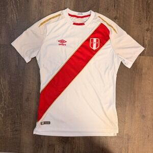Umbro Peru National Team Soccer Jersey White Red Sash FPF Men's Small